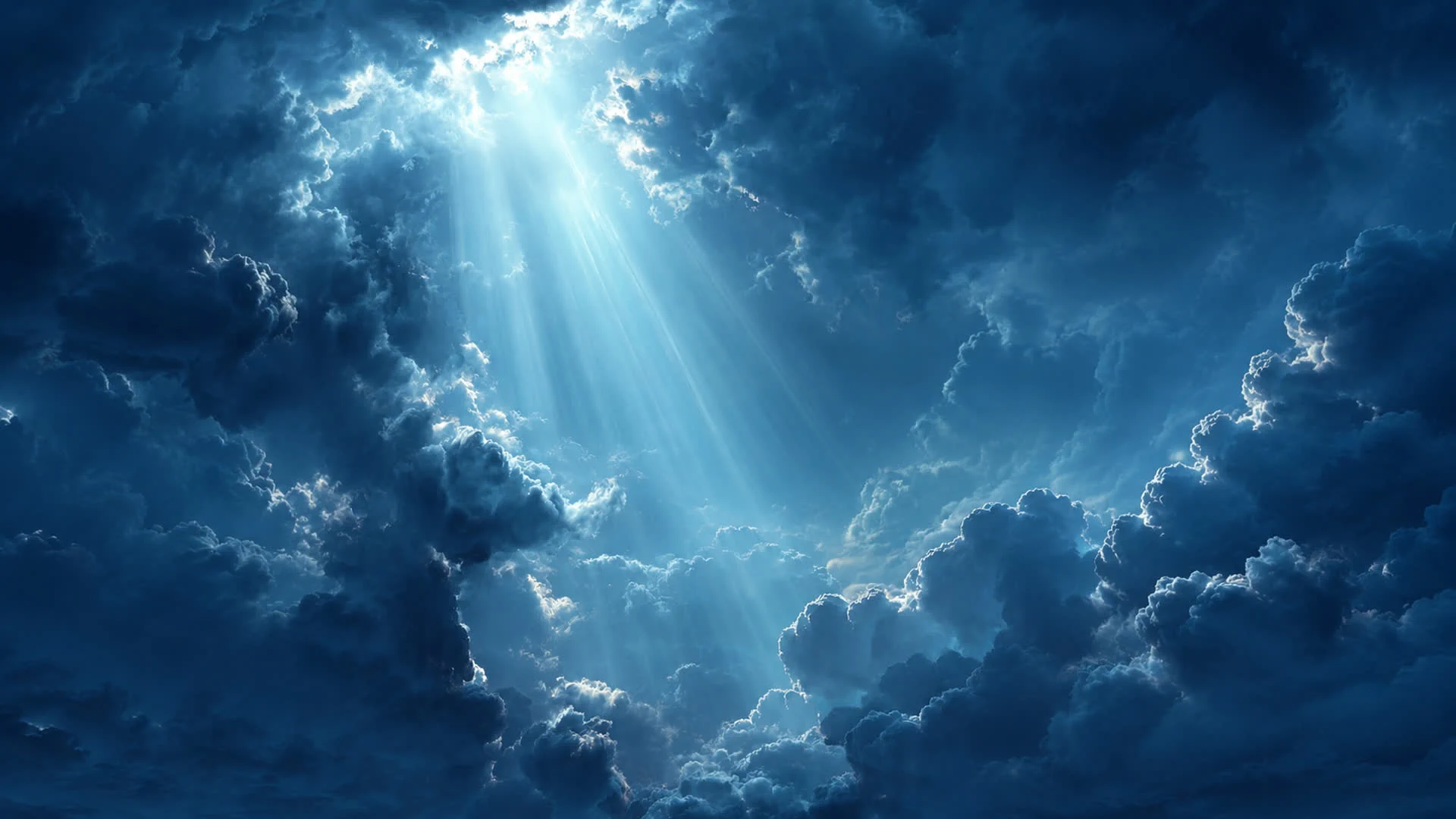 Shafts of light breaking through deep blue cloud