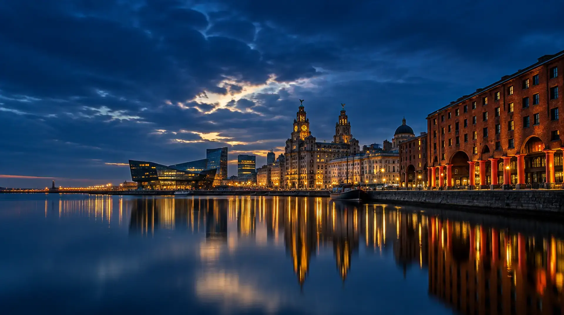 SEO agency Liverpool: the Royal Albert Dock and Liverpool waterfront at dusk, near Castle International’s Mann Island studio