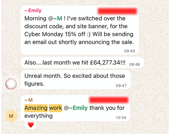 Client conversation discussing budget and ROAS