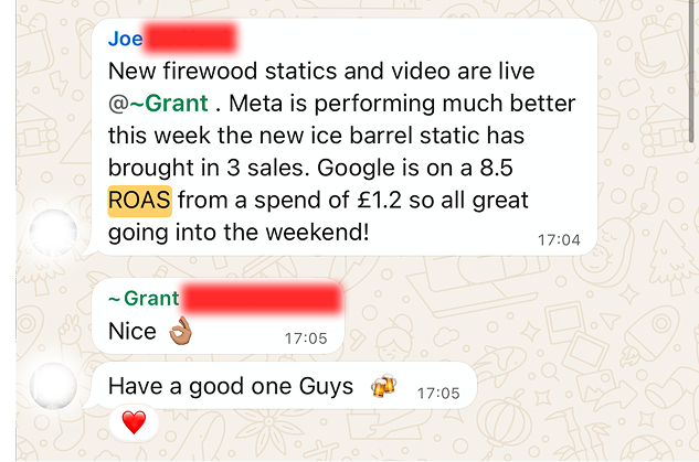 Client conversation about Meta ROAS performance