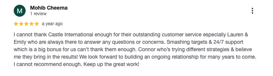 Google review from Mohib Cheema