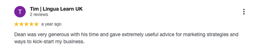 Google review from Tim Lingua Learn UK
