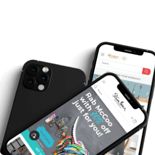 Smartphones displaying an online store promotion offering 10% off