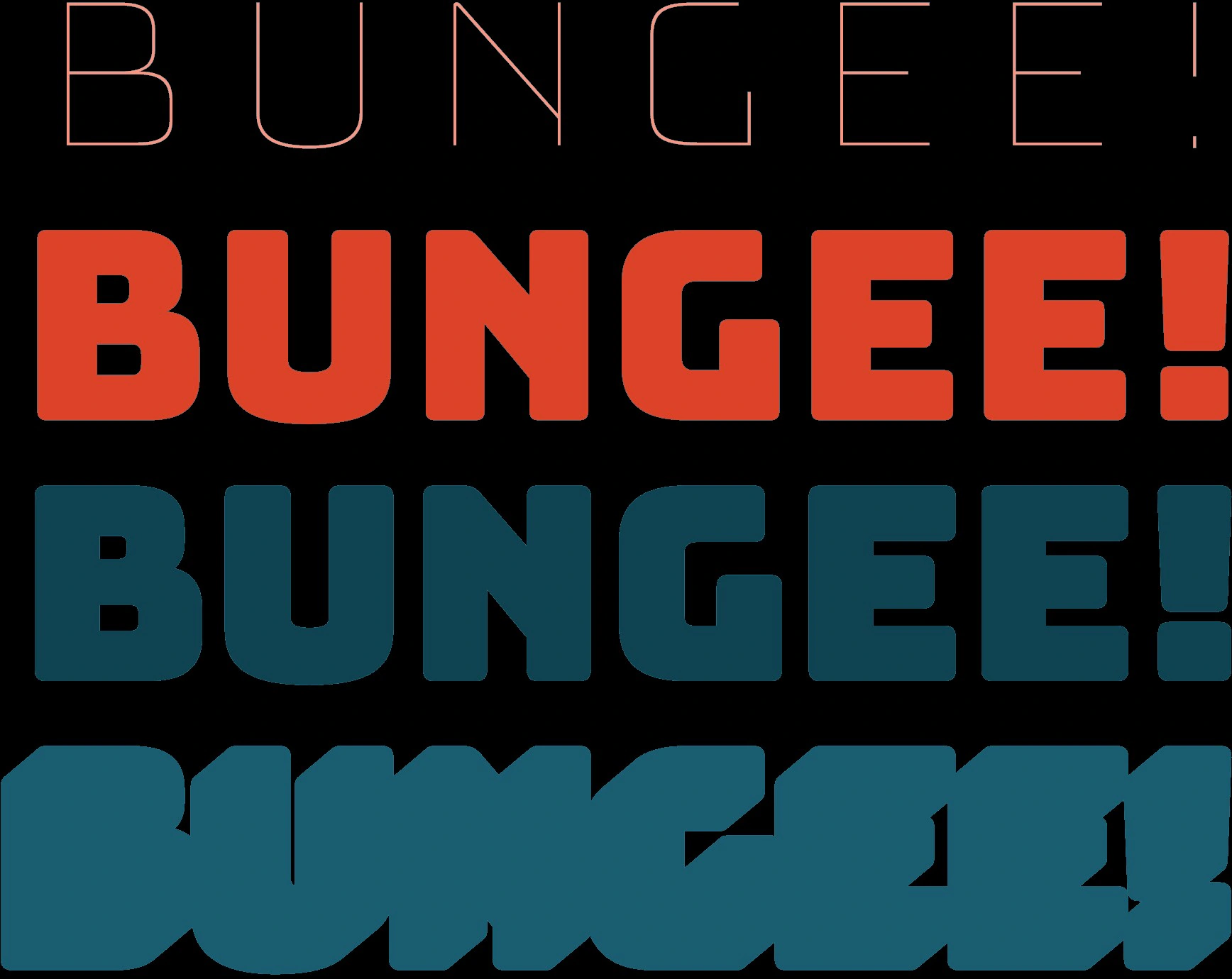 Bungee typeface specimen repeated in different weights and colours Bungee typeface specimen repeated in different weights and colours