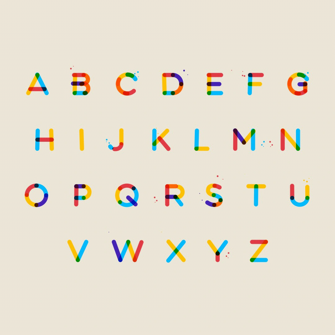 Colourful overlapping alphabet lettering design from A to Z Colourful overlapping alphabet lettering design from A to Z