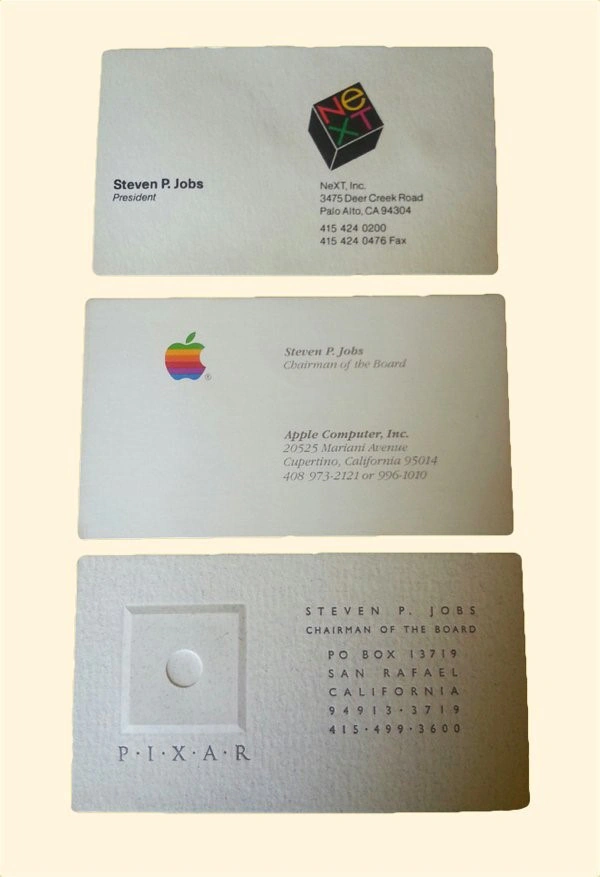 Steve Jobs business cards from NeXT, Apple and Pixar Steve Jobs business cards from NeXT, Apple and Pixar