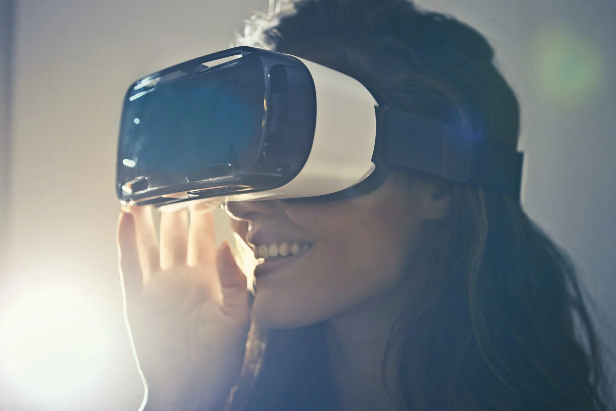 A person wearing VR goggles. 