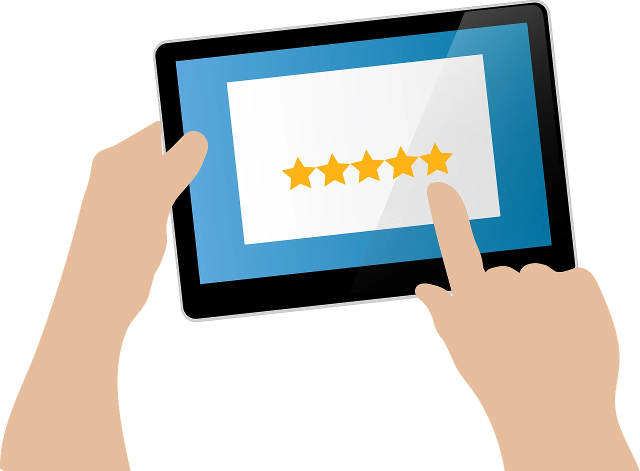 A cartoon image of someone leaving a 5-star review. 