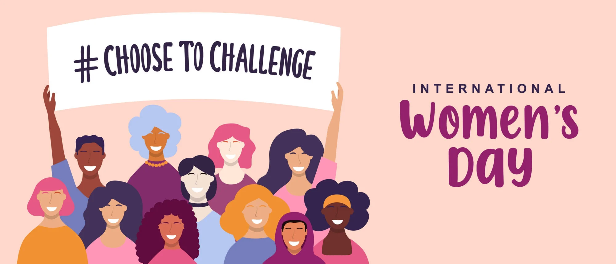 Castle's international women's day 2021 graphic, drawing of women holding #choose to challenge banner