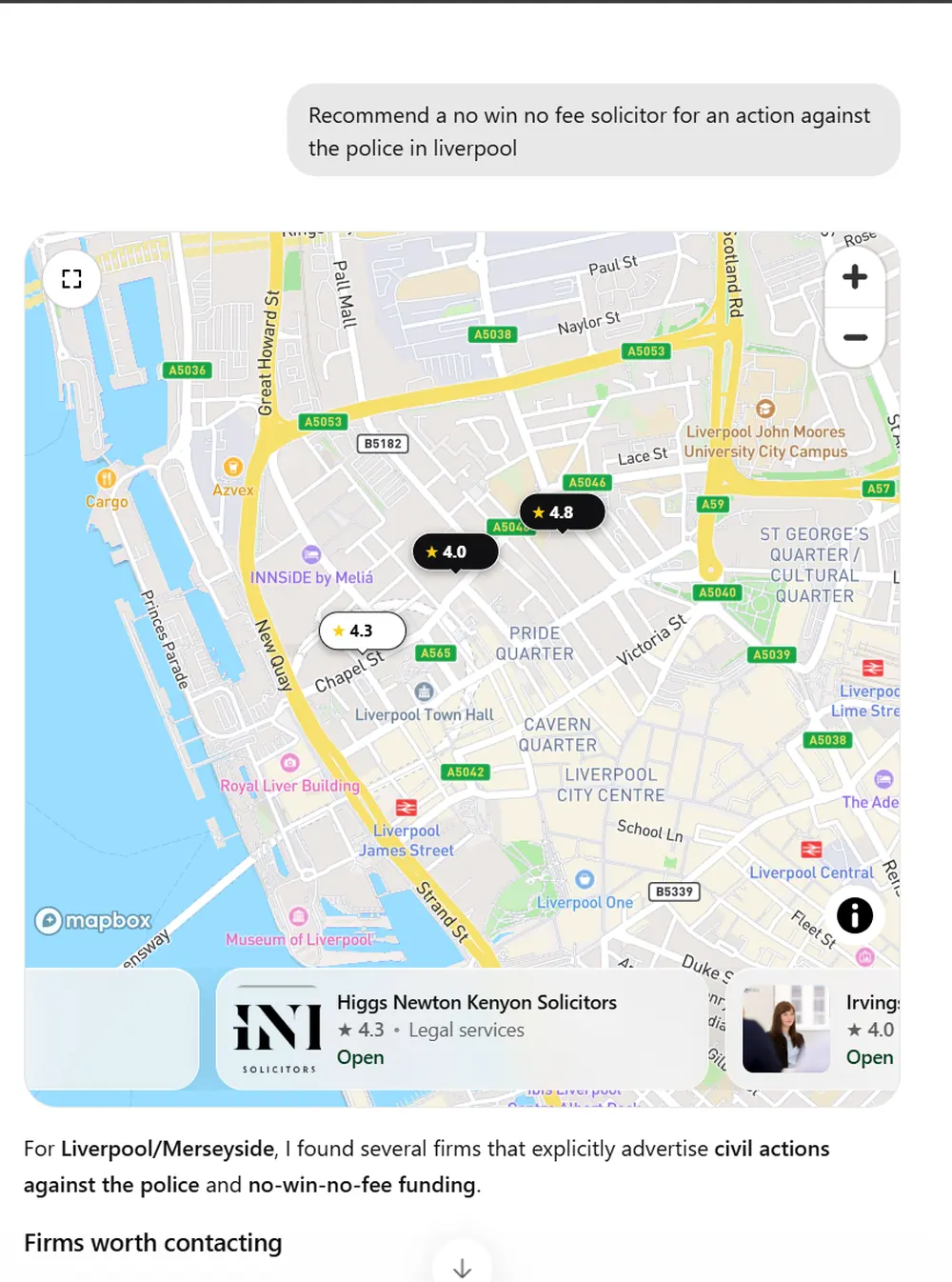 The firm returned as a recommended option, with its Liverpool address