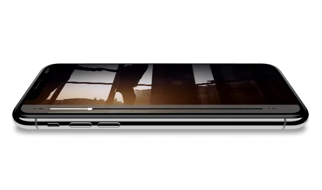 Image of i-Phone on its side, playing a video