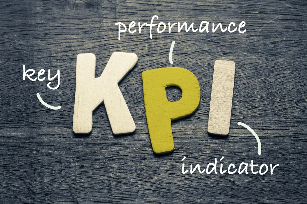 A wooden table with letters spelling 'kpi' to show that it stands for key performance indicators. 
