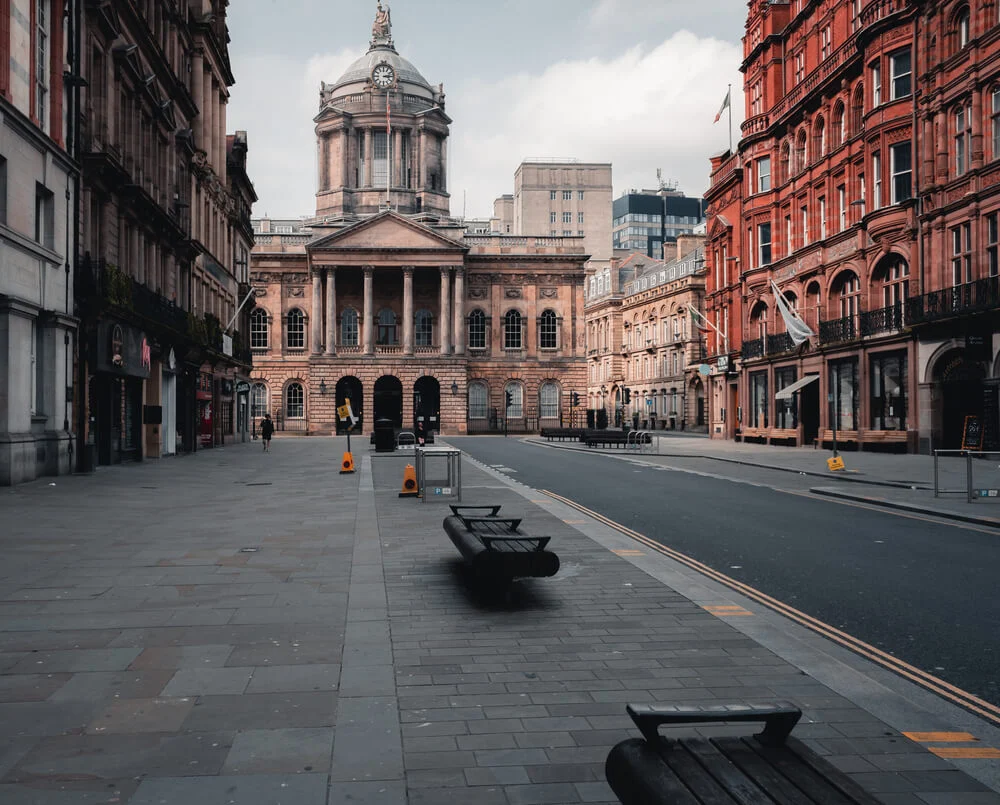 A deserted Castle Street in Liverpool during the coronavirus lockdown in April 2020