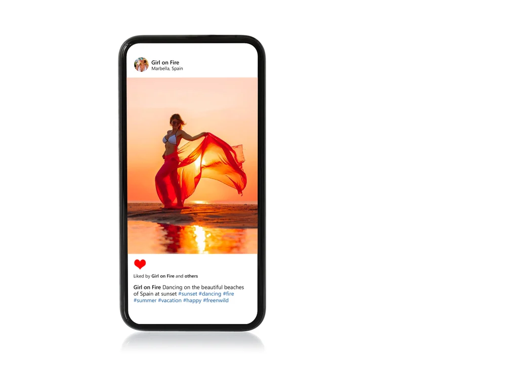 An Instagram feed showing a post by Girl on Fire, being liked by multiple other accounts. 