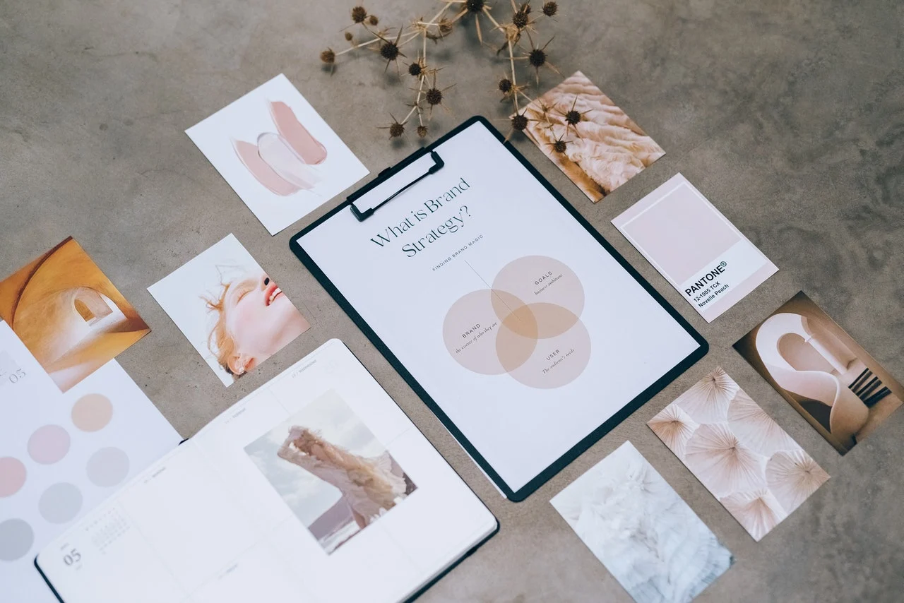 A selection of branding material to showcase what is a brand strategy.