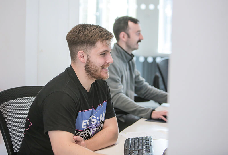 Castle Int. consultants working side by side at their desks
