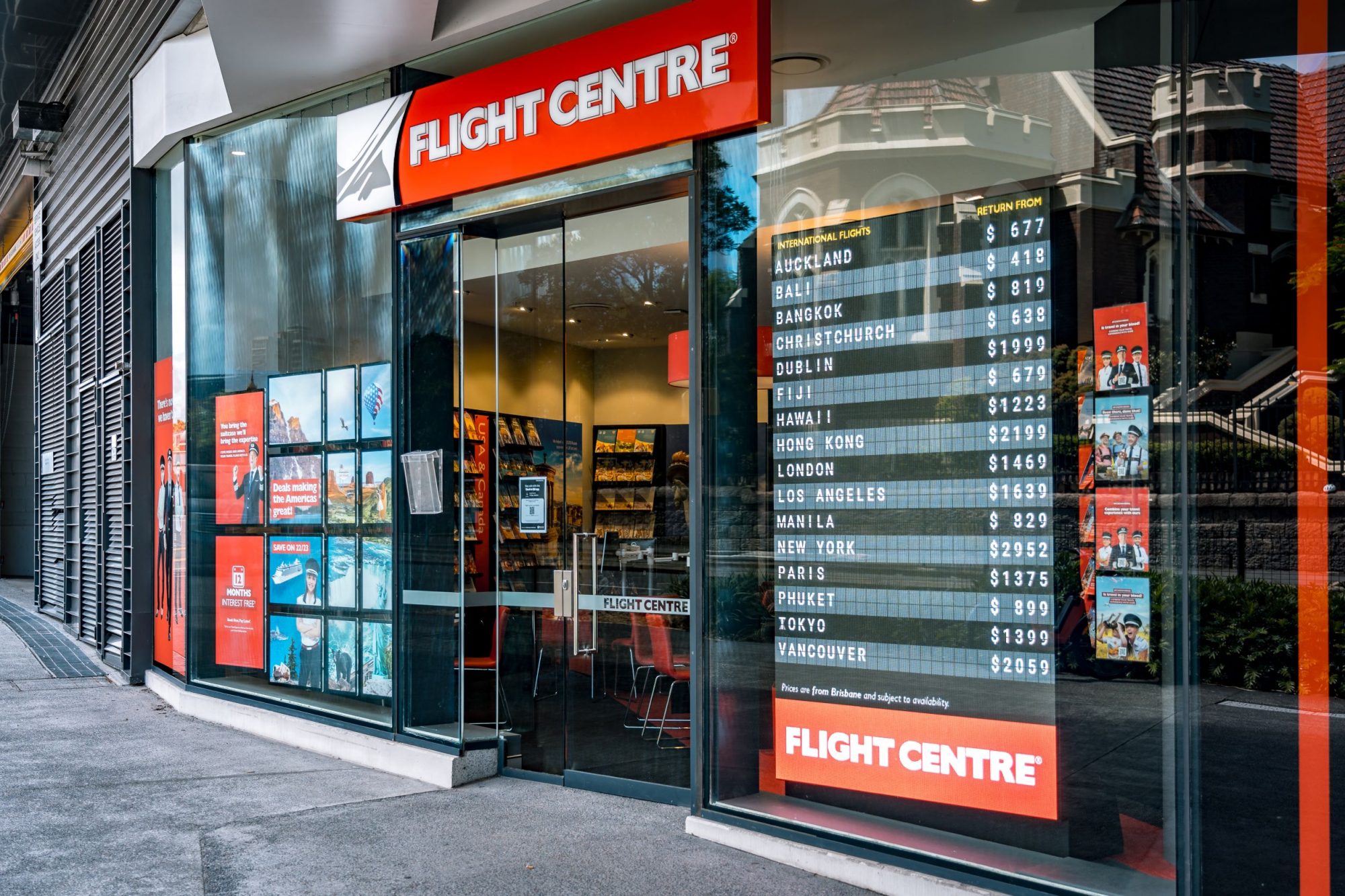 Flight centre tourism operator shop front