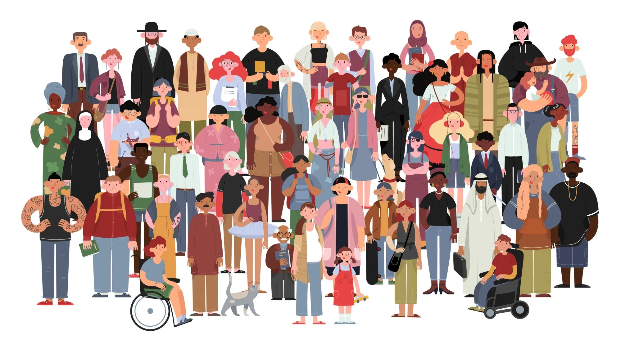 Illustration of a diverse crowd of people of different ages, ethnicities and abilities