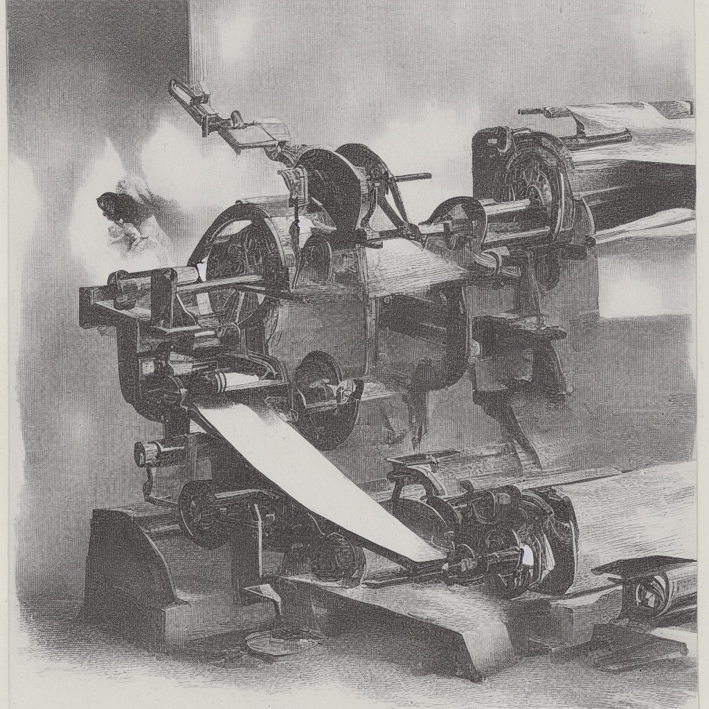 Ink drawing of a 19th-century worker smashing a textile machine