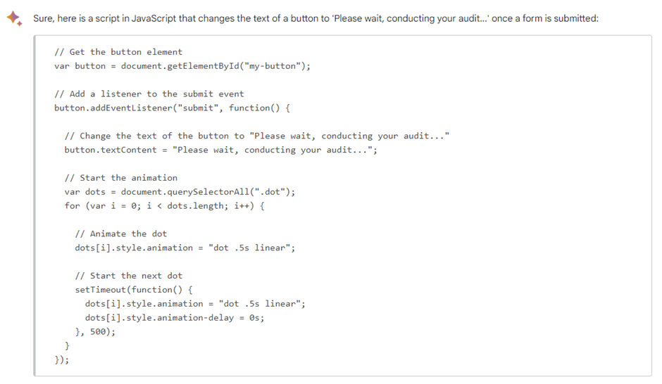 Google Bard's JavaScript code for changing button text once a form is submitted