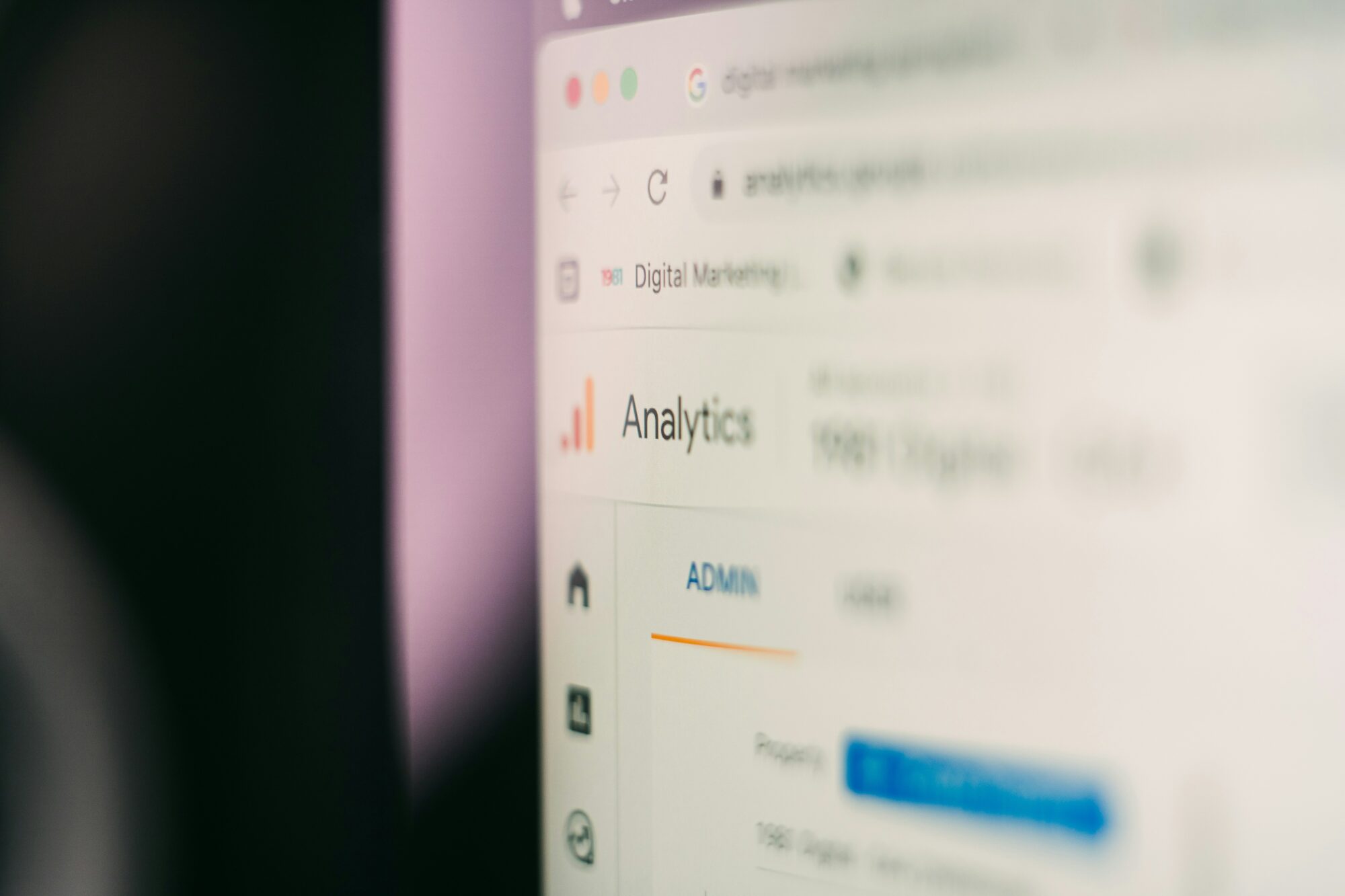 Close-up of a Google Analytics admin screen on a computer monitor