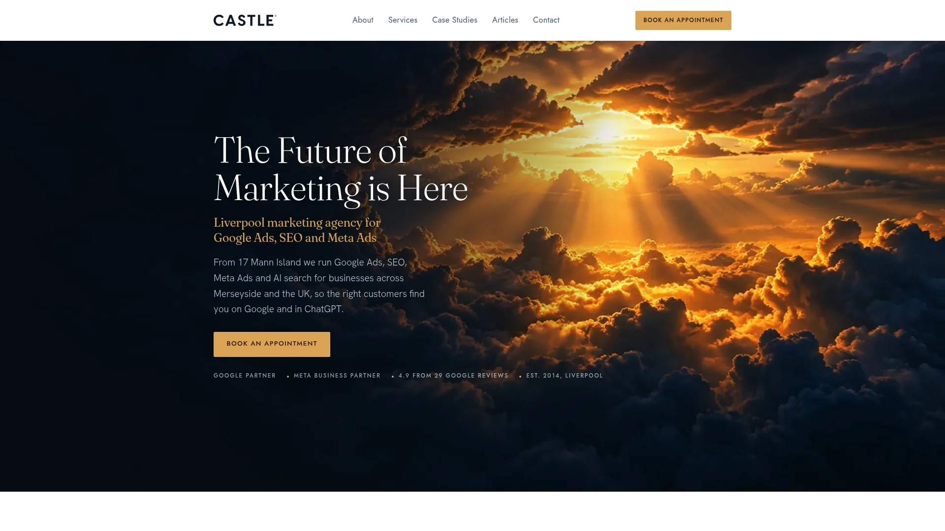 Castle homepage for the Liverpool marketing agency offering Google Ads, SEO, Meta Ads and AI search